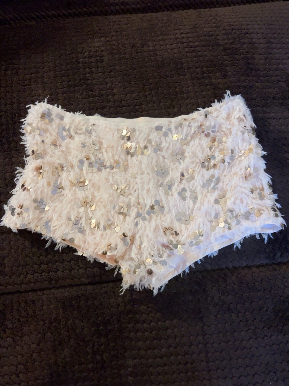 SHEIN Ivory Gold Sequin Feather Fringe Party Shorts Size Small